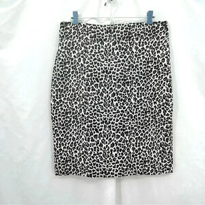 Paniz Pencil‎ Skirt Women 14 White Black Leopard Print Stretch Lined Career Knee